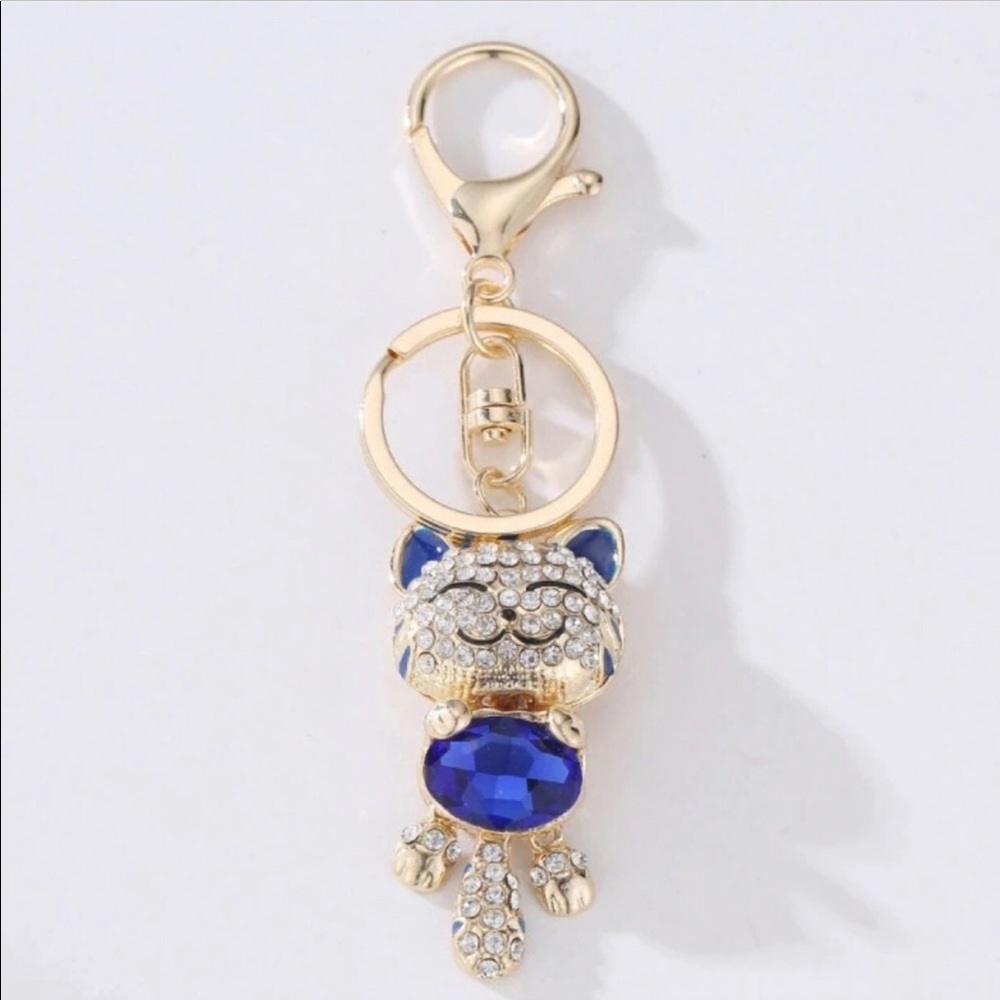 Kitty 🐱 CAT RHINESTONE BLUE KEYCHAINS